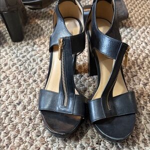 Michael Kors Black Heeled Sandals with Gold Zipper